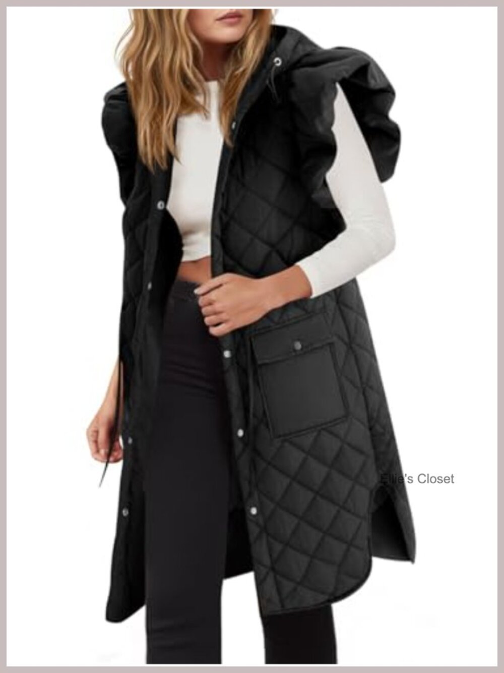Long Puffer Vest Hooded Quilted Sleeveless Winter Jacket